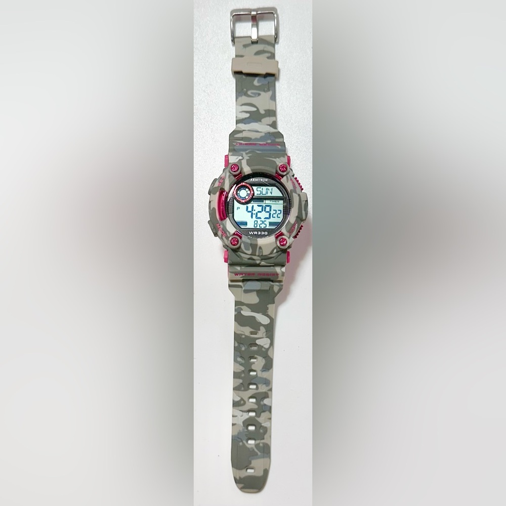 NEW Unisex 46mm Hot Pink & Gray Camo Digital Chronograph Armitron Watch WR330ft